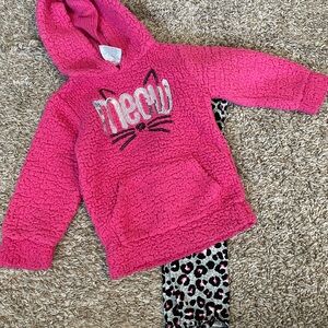 5/$20 Pink Fuzzy Hoodie with Cat Design